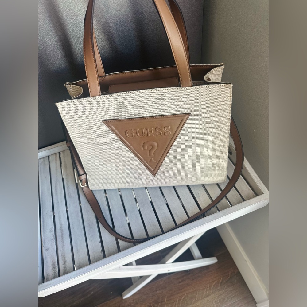 GUESS Brown and Cream Tote Bag